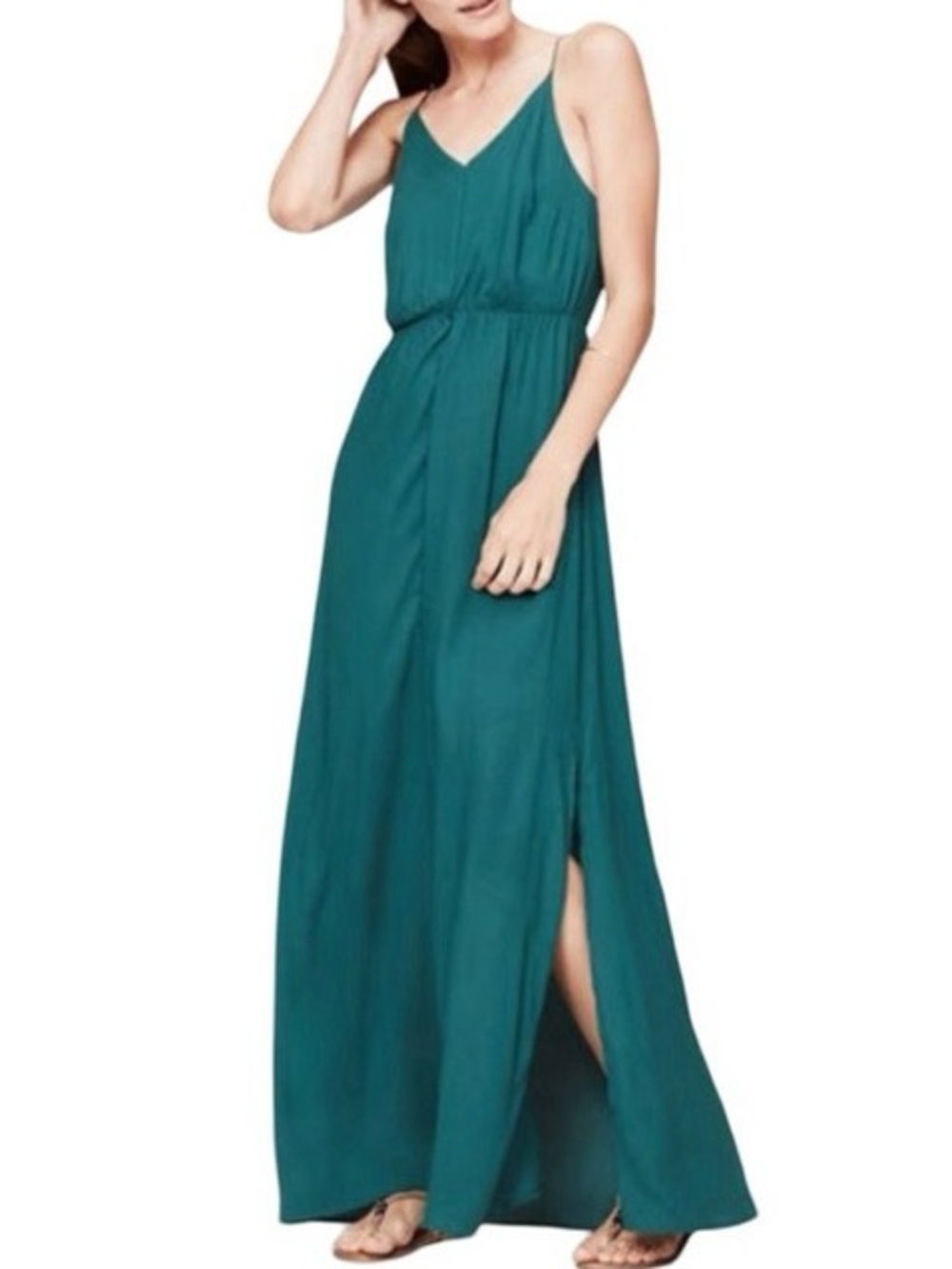 LOFT Teal Strappy Maxi Dress with Side Slit